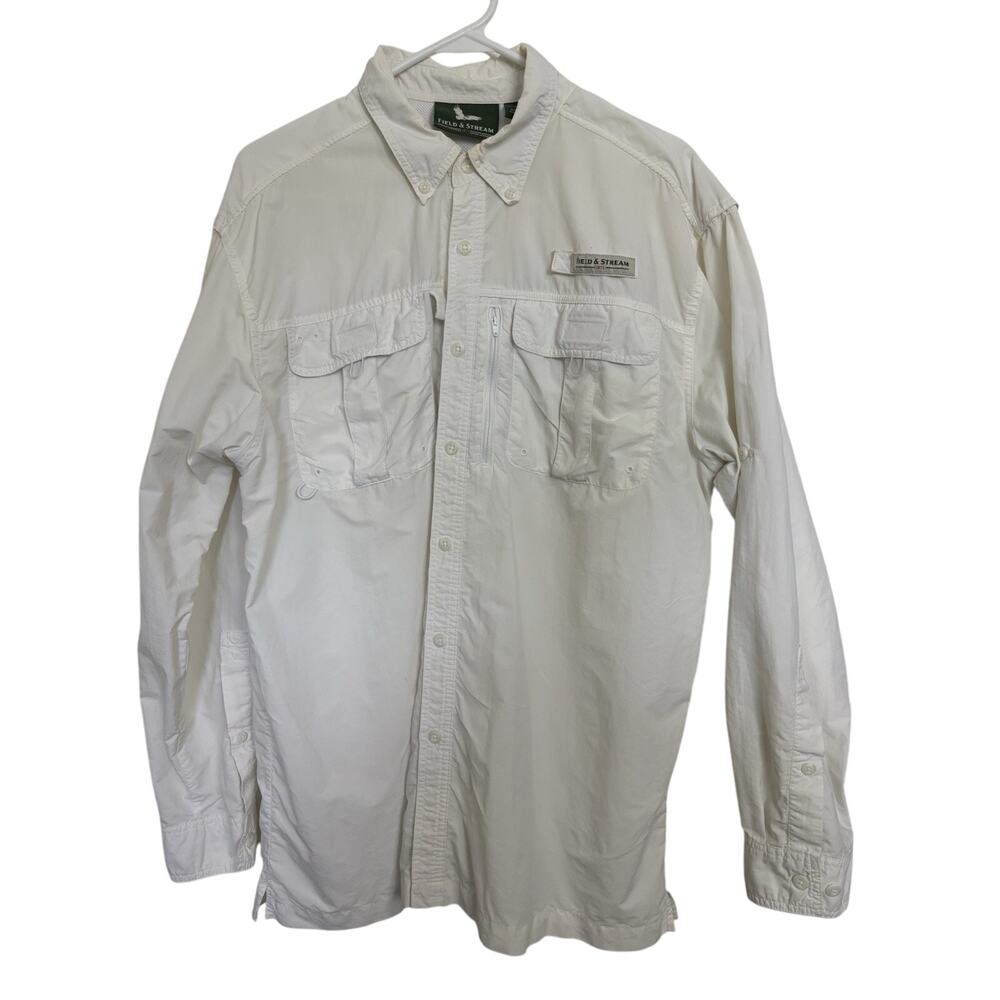 Field & Stream Men’s Button Front White Fishing Shirt Size Large Gorpcore Hiking